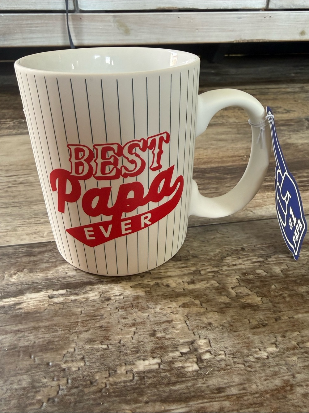 2 for $15 sale: NWT Eccolo best papa ever coffee mug red pinstripes